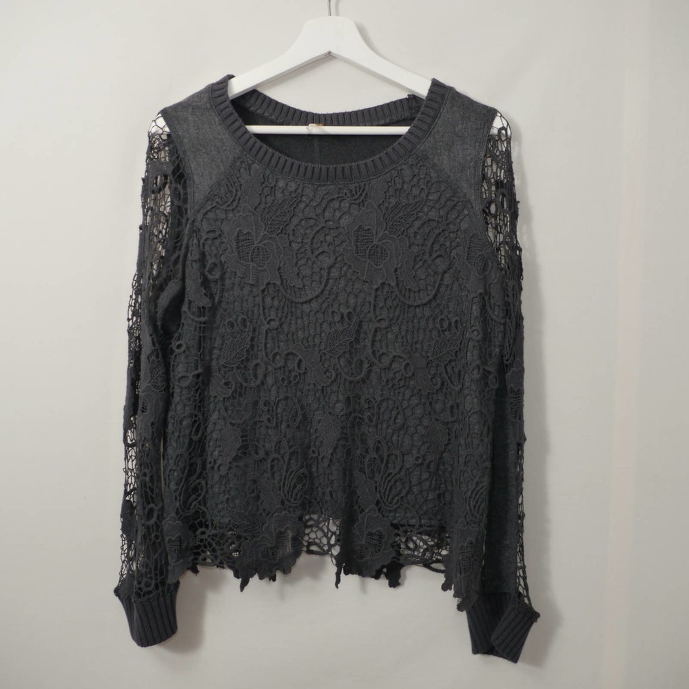 Free People Dark Gray Lace Sweater Size S